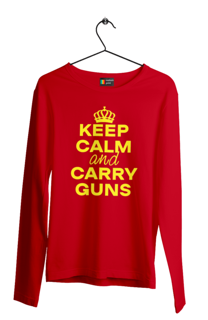 Men`s longsleeve with prints Keep Calm and Carry Guns. Brutal, carry guns, cool, keep calm, memes, popular, texts, trends. 2070702