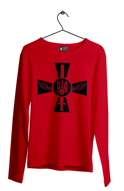 Чоловічий лонгслів з принтом "Україна герб". Герб, крила, меч, україна. 2070702