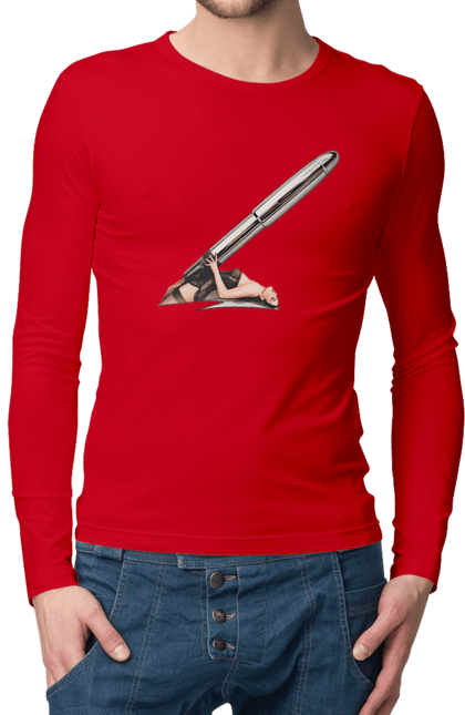 Чоловічий лонгслів з принтом "Великий Патрон". Дівчина, куля, патрон. 2070702