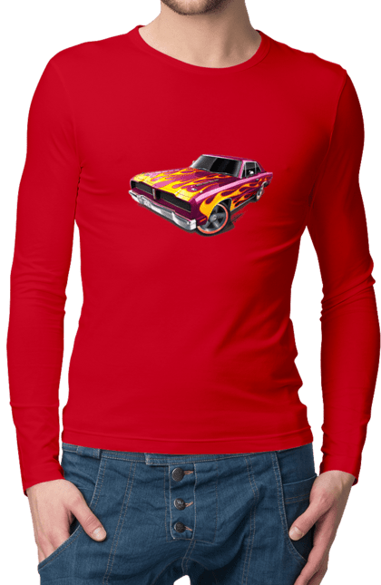 Чоловічий лонгслів з принтом "Кастом автомобіль". Авто, автомобіль, аерографія, вогонь, кастом, машина, полум я, тюнінг. 2070702