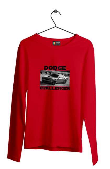 Чоловічий лонгслів з принтом "Додж челенджер". Авто, автомобіль, американська легенда, додж челенджер, класичне авто, культовий автомобіль, масл кар, потужний автомобіль. 2070702
