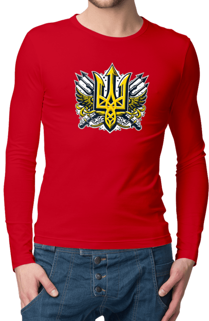 Чоловічий лонгслів з принтом "Символіка україни". Герб, патріотичні зображення, символіка, тризуб, україна. 2070702