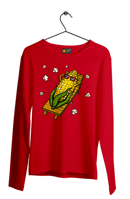 Чоловічий лонгслів з принтом "Кукурудза Загоряє На Лежаках". Кукурудза, лежак, попкорн. 2070702