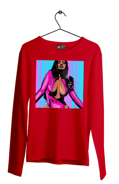 Чоловічий лонгслів з принтом "Дівчина З Глибоким Декольте". Гола, дівчина, сиськи. 2070702