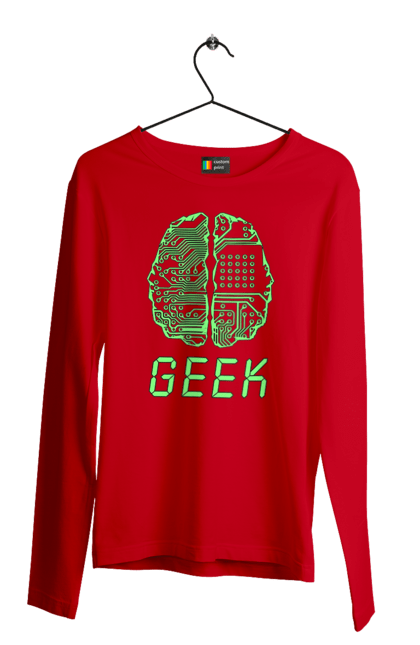 Чоловічий лонгслів з принтом "Гик Мозок Неоновий". Айті, айтішник, гик, друкована плата, зелений, знання, інженер, кібер, кібернетика, кіборг, код, комп, комп’ютерник, кристал, мікросхема, мозок, неон, неоновий, програміст, професіонал, професія, розробник, розум, світиться, світло, чіп. 2070702