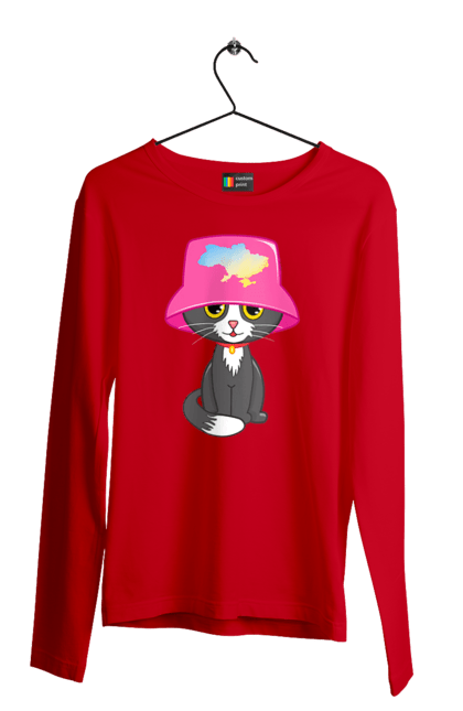 Чоловічий лонгслів з принтом "Котик з картою україни". Євробачення, калош, кіт, котик, музика, панама калоша, символ україни, україна. 2070702