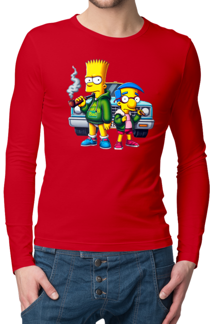 Men's longsleeve with prints Bart Breaking Bad. Bart, breaking bad, cartoon, character, laboratory, milhouse, serial, simpson, simpsons. 2070702