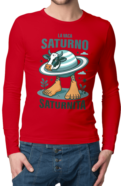 Чоловічий лонгслів з принтом "Lavaca Saturno Saturnita". Брейнрот, італійська гнилизна мозку, італійський брейнрот, італійський мем, італійські меми, корова сатурн, ла вака, ла вака сатурно, лавака сатурно, сатурно сатурніто. 2070702
