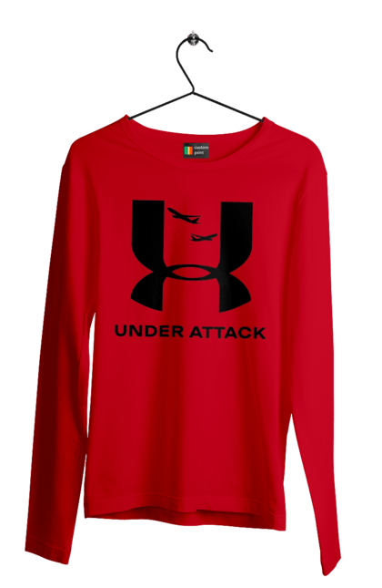 Чоловічий лонгслів з принтом "Under Attack black". Андер армор, бренди, гумор, приколи, прикольні, ундер армор. 2070702