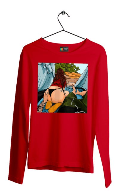 Men`s longsleeve with prints Rest With Favorite In The Tent. Ass, dog, tent, vacation. 2070702