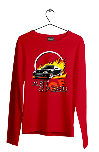 Чоловічий лонгслів з принтом "Автомобіль у вогні". Авто, автомобіль у вогні, гонка, дрейф, спорт, спортивна машина, швидкість. 2070702