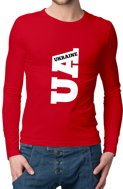 Чоловічий лонгслів з принтом "Україна". Абревіатура, батьківщина, емблема, логотип, напис, текст, україна. 2070702