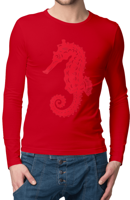 Men`s longsleeve with prints Sea Horse. Flowers, sea, sea dwellers, sea horse, summer, summer vacation, vacation. 2070702