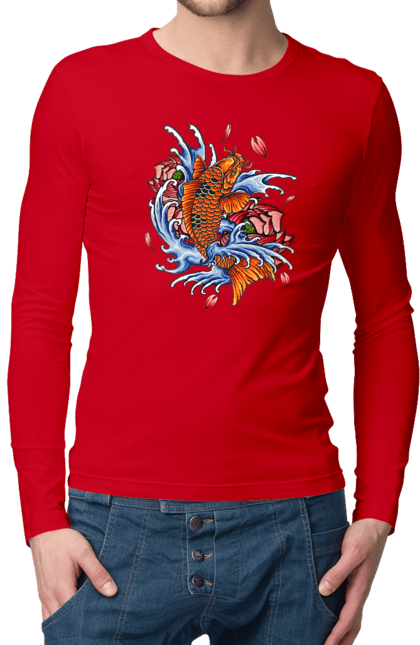 Чоловічий лонгслів з принтом "Риба і хвилі". Ryba, квітка, хвиля. 2070702