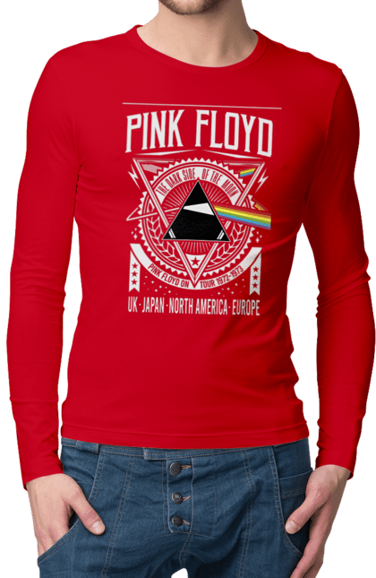 Чоловічій лонгслів з принтом "Pink Floyd". Pink floyd, альбом, музика, пінк флойд, рок, рок група, темний бік місяця. KRUTO.  Магазин популярних футболок