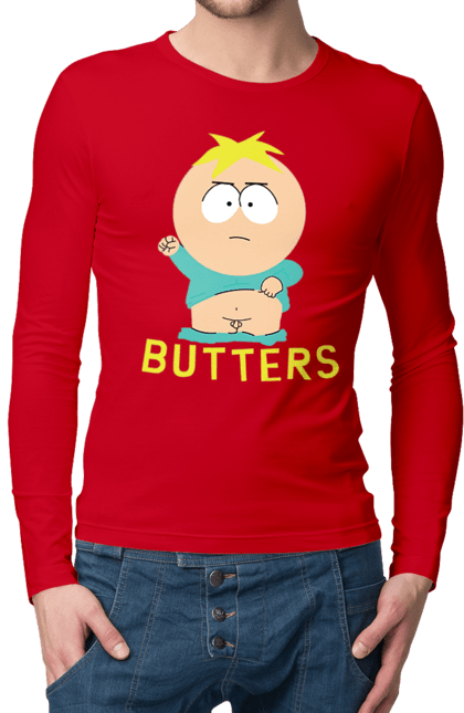 Мужской лонгслив с принтом Южный Парк Баттерс. Butters, south park, баттерс, мультфильм, южный парк. 2070702