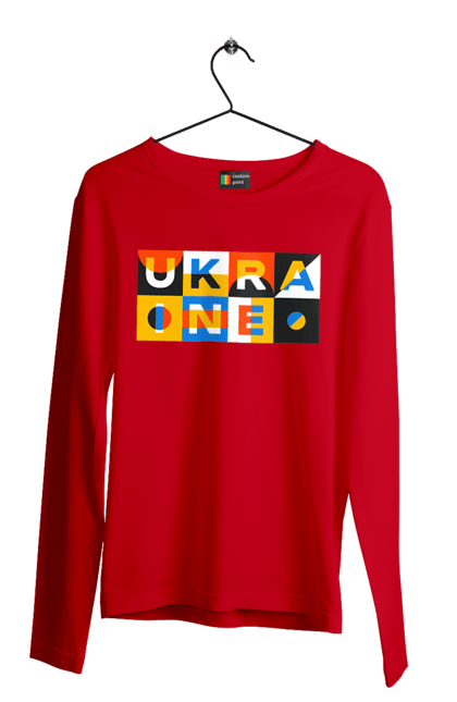 Чоловічий лонгслів з принтом "Україна". Напис україна, символ україни, текст україна, україна. 2070702