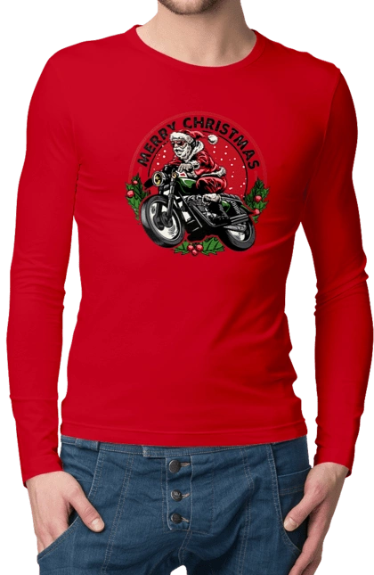 Merry Christmas, Santa Claus on a motorcycle