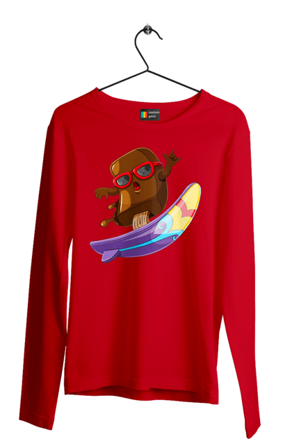 Чоловічий лонгслів з принтом "Мороженко На Серфі". Літо, морозиво, окуляри, серфінг. 2070702