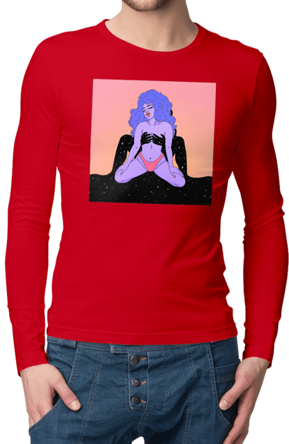 Чоловічий лонгслів з принтом "Фіолетова Дівчина В Трусиках". Інопланетянка, у трусах. 2070702