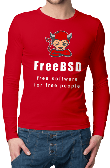 Чоловічий лонгслів з принтом "Freebsd Для Вільних". Bsd, freebsd, unix, адміністратор, айті, айтішник, безкоштовна, безкоштовно, бестія, білий, вільна, демон, демонесса, доступність, незалежність, операційна система, ос, програміст, програмне забезпечення, свобода, сисадмін, система, системний адміністратор, софт, текст, червоний. 2070702
