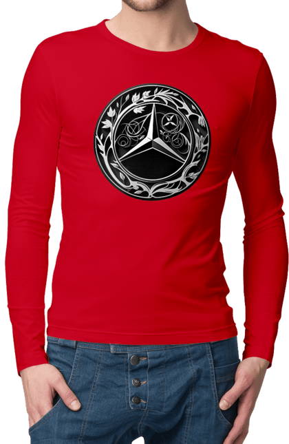 Чоловічий лонгслів з принтом "Mercedes Benz Лого Арт". Авто, автомобіль, логотип мерседес, машини, мерс, мерседес. 2070702