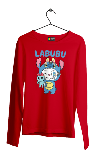 Чоловічий лонгслів з принтом "Лабубу". Іграшка лабубу, лабубу, лабубу кока кола, мерч лабубу, мила, синя лабаба, смішна лабубу. 2070702