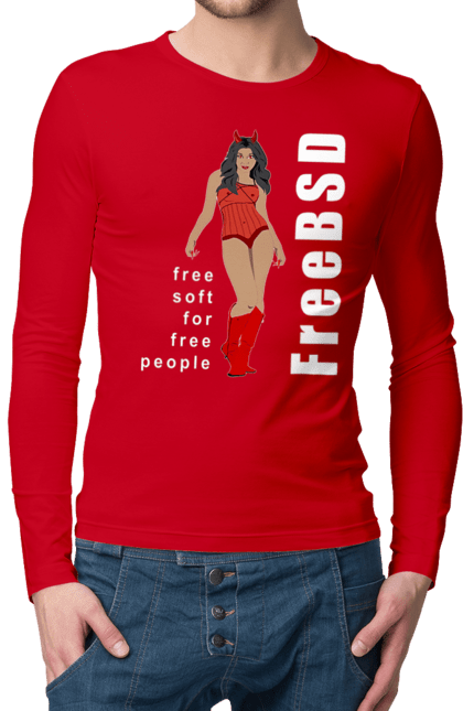 Чоловічий лонгслів з принтом "Freebsd Для Вільних". Bsd, freebsd, unix, адміністратор, айті, айтішник, безкоштовна, безкоштовно, бестія, білий, вільна, демон, демонесса, дівчина, для дорослих, доступність, еротика, еротична, жінка, незалежність, операційна система, ос, програміст, програмне забезпечення, свобода, сисадмін, система, системний адміністратор, софт, текст, червоний. 2070702