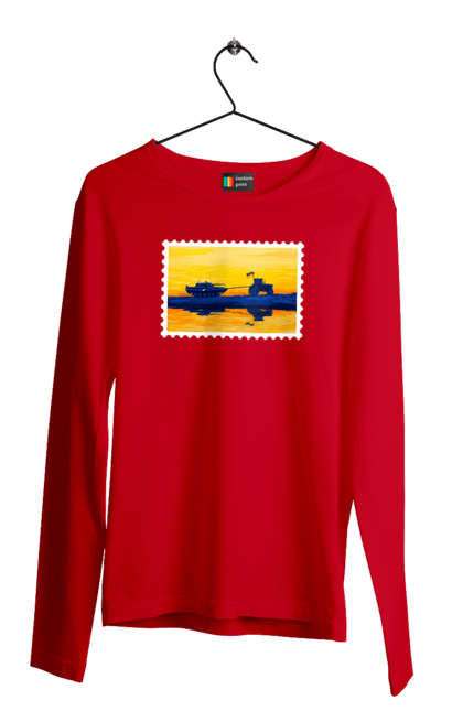 Мужской лонгслив с принтом Новая марка, трактор тянущий танк. Доброго вечера, добрый вечер, марка, марка украины, марка укрпочта, нет войне, трактор тянет танк, тракторные войска, укрпочта. 2070702