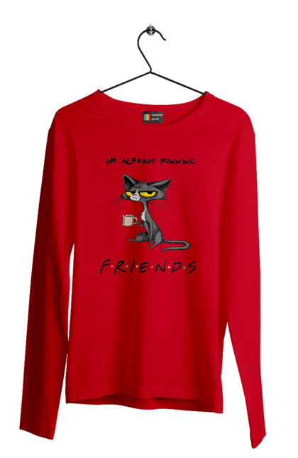 Men`s longsleeve with prints Friends, I`m running. Cat series, fall off, friend to himself, friends, go fuck yourself, i`m already running, loneliness bitch, parody series. 2070702