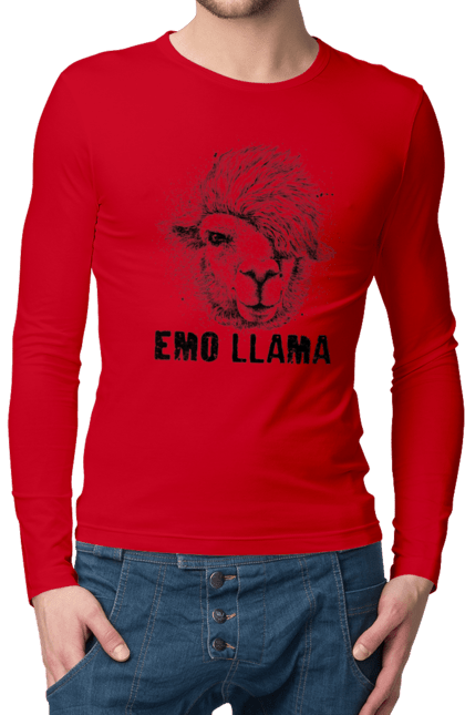 Чоловічій лонгслів з принтом "Емо Лама". Alpaca, animals, distressed, emo, funny, llama, vintage, емо, лама. 2070702