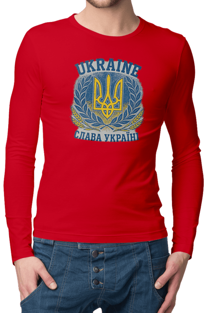 Чоловічий лонгслів з принтом "Слава Україні". Герб україни, героям слава, жовто блакитний, патріотичні, прапор україни, слава україні, тризуб, україна, українська символіка, українські. 2070702