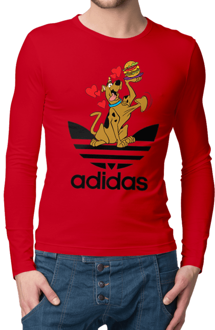 Мужской лонгслив с принтом Adidas Скуби Ду. Adidas, scooby-doo, адидас, мультсериал, сериал, скуби-ду, собака. 2070702