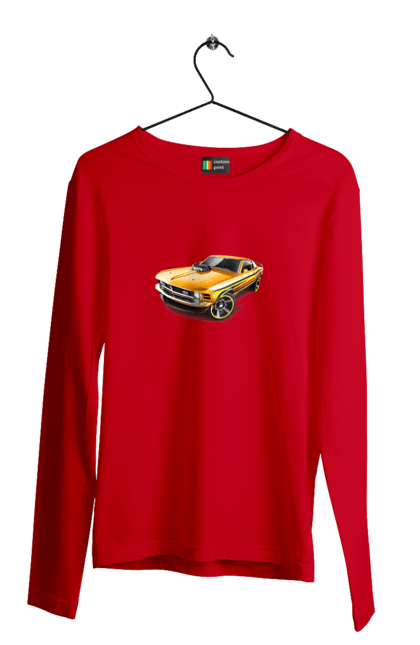 Чоловічий лонгслів з принтом "Форд мустанг". Американська легенда, жовтий мустанг, культове авто, мустанг, потужне авто, форд мустанг, шелбі. 2070702