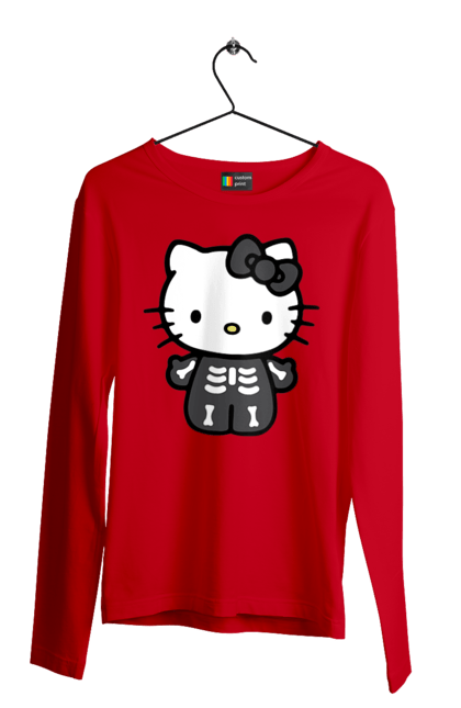 Чоловічій лонгслів з принтом "Хелло Кітті Хелловін". Halloween, hello kitty, zombie, бренд, зомбі, кошеня, персонаж, скелет, хелло кітті, хелловін. 2070702