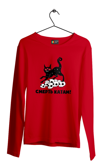 Men`s longsleeve with prints Death to the executioners. Cat, cats, patriotic, phrase, phrases, scull, ukrainian, war. 2070702