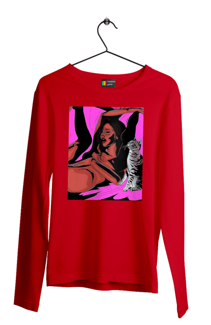 Мужской лонгслив с принтом Девушка Получает Удовольствие. 18, голая, кошка, страсть, удовольствие. 2070702