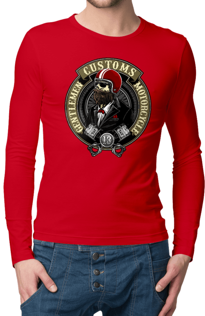 Men`s longsleeve with prints Gentlemen motorcycle. Gentleman, helmet, motorcycle, skull. 2070702