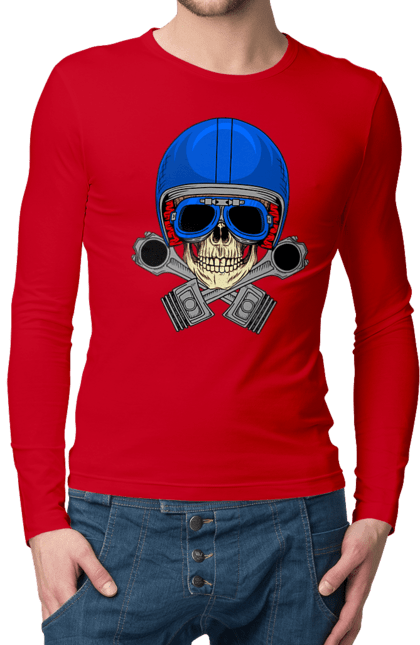 Men`s longsleeve with prints Skull motorist. Biker, glasses, helmet, skull. 2070702