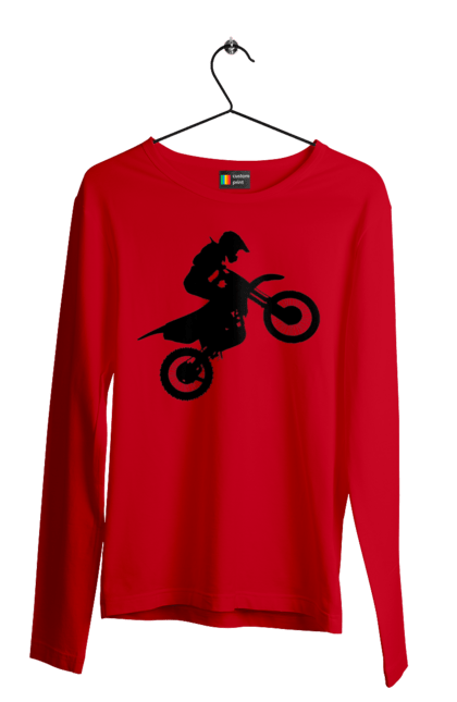 Чоловічий лонгслів з принтом "Силует Мотоцикліста". Мотоцикл, мотоцикліст, шолом. 2070702