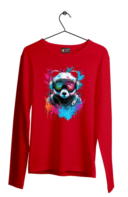 Men`s longsleeve with prints Panda in VR Helmet 3. Character, geek, helmet, panda, virtual reality. 2070702