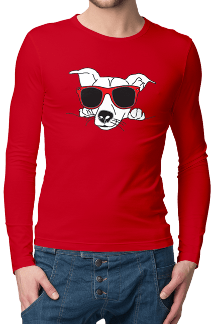 Men`s longsleeve with prints The Dog Peeks Out. Dog, glasses, peep out. 2070702