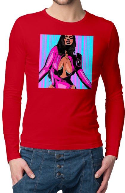 Чоловічий лонгслів з принтом "Дівчина З Глибоким Декольте". Гола, дівчина, сиськи. 2070702