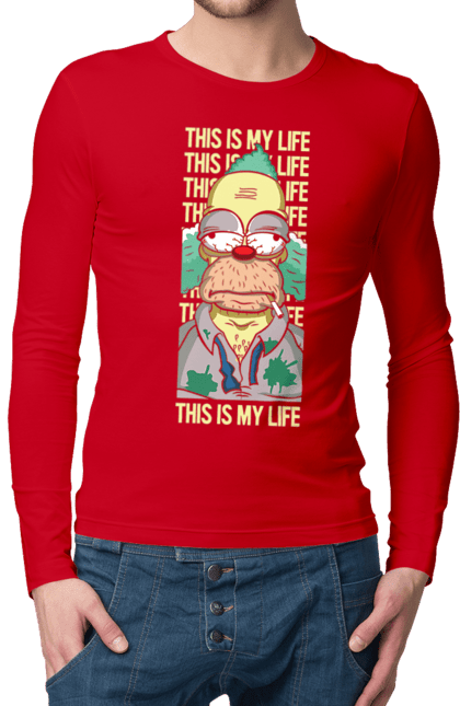 Men's longsleeve with prints THIS IS MY LIFE KRUSTY plus. Clown, krusty, krusty the clown, simpsons. 2070702