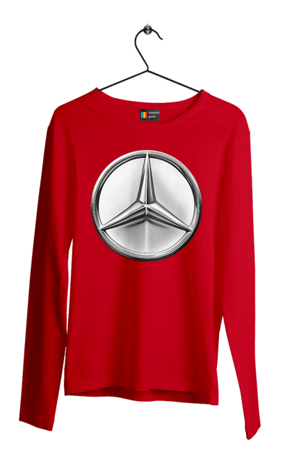 Чоловічий лонгслів з принтом "Mercedes Benz Лого Металік". Авто, автомобіль, логотип мерседес, машини, мерс, мерседес. 2070702