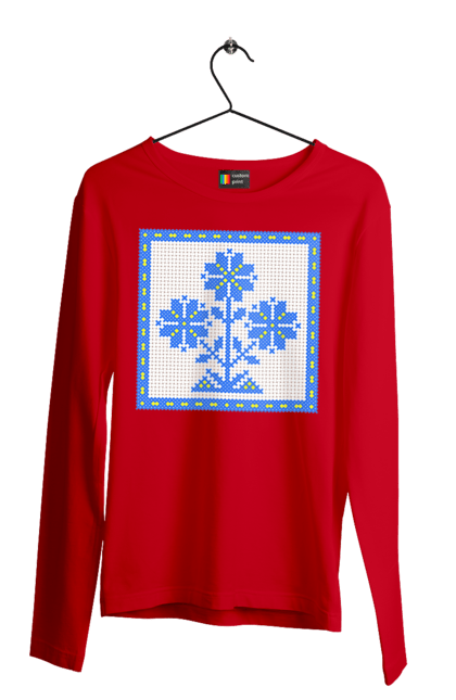 Чоловічий лонгслів з принтом "Жовто блакитна вишивка квіти". Вишивка, вишивка хрестиком, квіти, символ україни, традиції україни, україна. 2070702