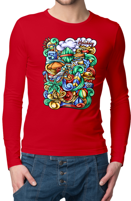 Чоловічий лонгслів з принтом "Канікули відпочинок арт". Відпочинок, канікули, літо, море, пляж, подорож. 2070702