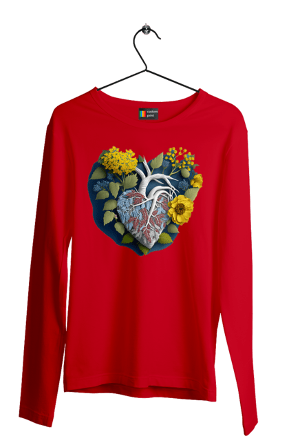 Мужской лонгслив с принтом Сердце цветы. Люблю украину, победа украины, подсолнечник, сердце, символы украины, традиции украины, украина. 2070702