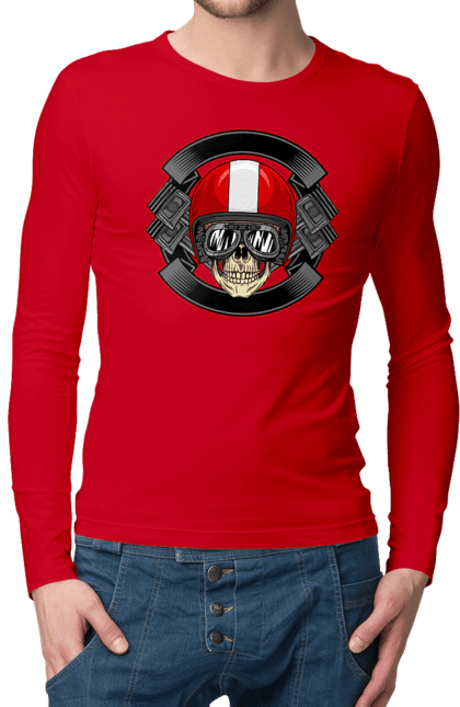 Men`s longsleeve with prints skull motorcyclist. Helmet, motorcyclist \, skull. 2070702