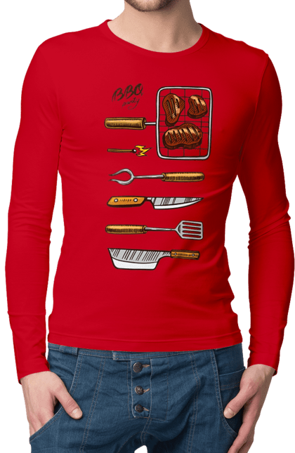 Чоловічий лонгслів з принтом "Барбекю Паті". Барбекю, м`ясо, смажити. 2070702